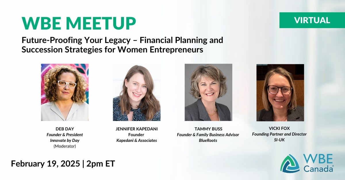 Join us TODAY at 2pm ET for WBE Meetup: Future-Proofing Your Legacy &amp; gain insights on financial planning &amp; succession strategies for women entrepreneurs.

🔗 Register &amp; join now: wbecanada.ca/event/wbe-meet…

#WomenEntrepreneurs #FutureProofYourBusiness #SuccessionPlanning
