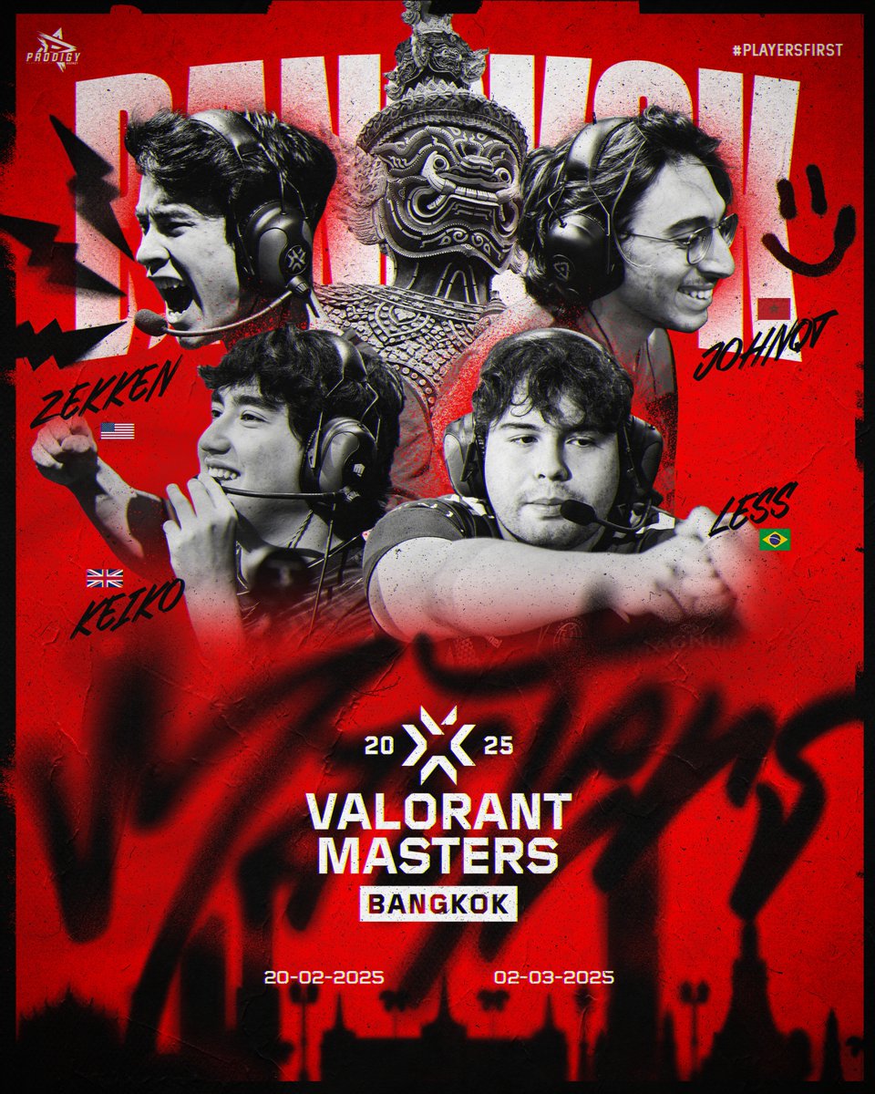 Prodigy Agency (@prodigyagencygg) on Twitter photo The 2025 VCT season is kicking off its first Masters in Bangkok, welcoming 2 teams per region to fight for the first international title of the year!
Best of luck to @zekkenval, <a href="/1johnqt/">SEN johnqt 🇲🇦</a>, <a href="/keikofps/">Liquid keiko</a> & <a href="/lessvlr/">Less</a> 👊🏻
#ProdigyFamily #PlayersFirst The 2025 VCT season is kicking off its first Masters in Bangkok, welcoming 2 teams per region to fight for the first international title of the year!
Best of luck to @zekkenval, <a href="/1johnqt/">SEN johnqt 🇲🇦</a>, <a href="/keikofps/">Liquid keiko</a> & <a href="/lessvlr/">Less</a> 👊🏻
#ProdigyFamily #PlayersFirst