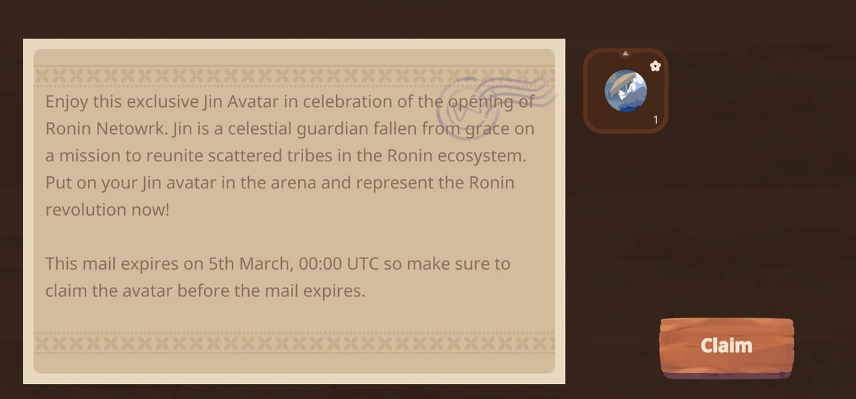 Free Jin Avatar in Axie Origins. 

Claim it to show that you were here for Open Ronin 🫡