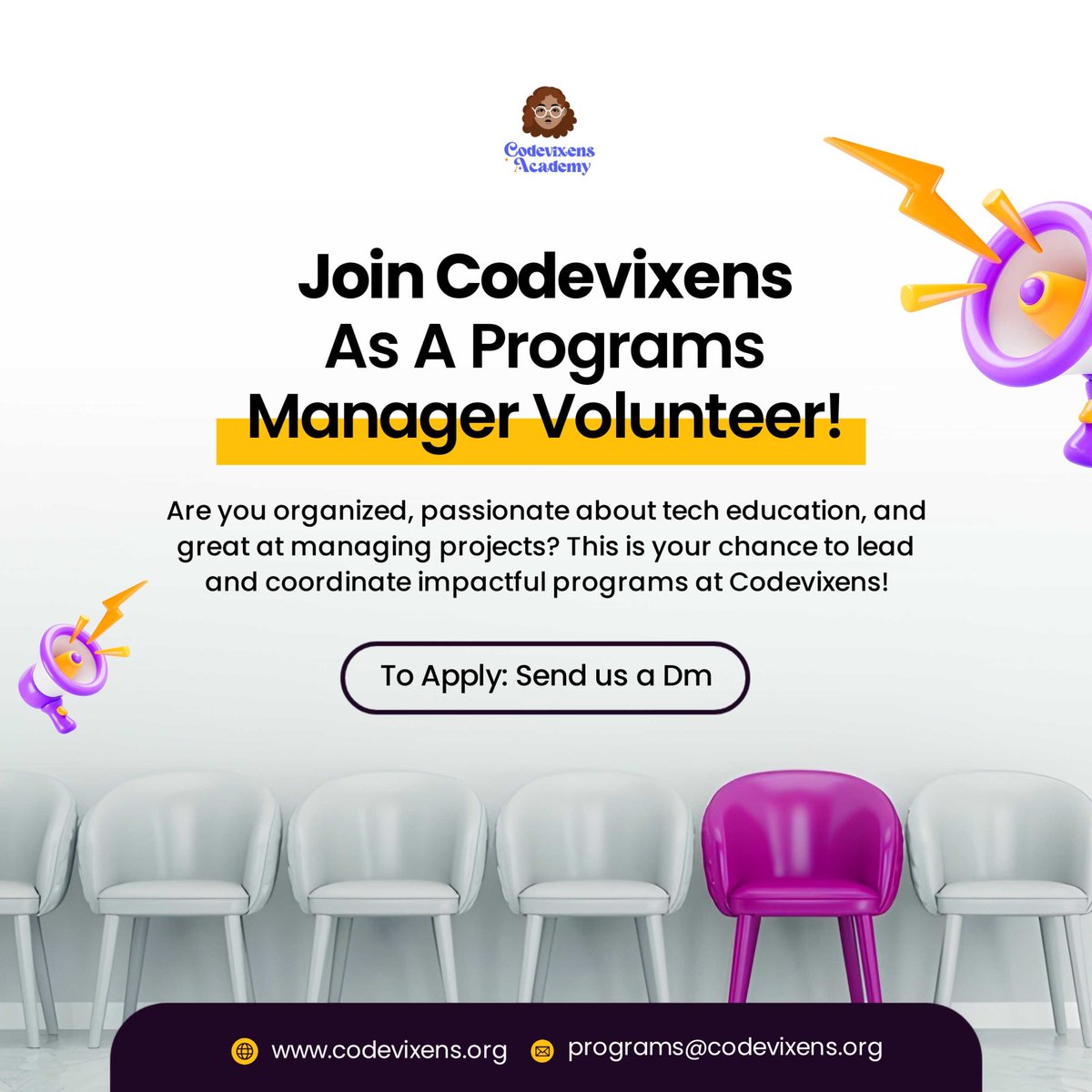 Codevixens's tweet image. Do you love planning, organizing, and making things happen? Are you passionate about tech education? Join Codevixens as a Programs Manager Volunteer and help us create impactful learning experiences for our students.
 
What You’ll Do: 
1️⃣ Plan and coordinate Codevixens&apos; programs…