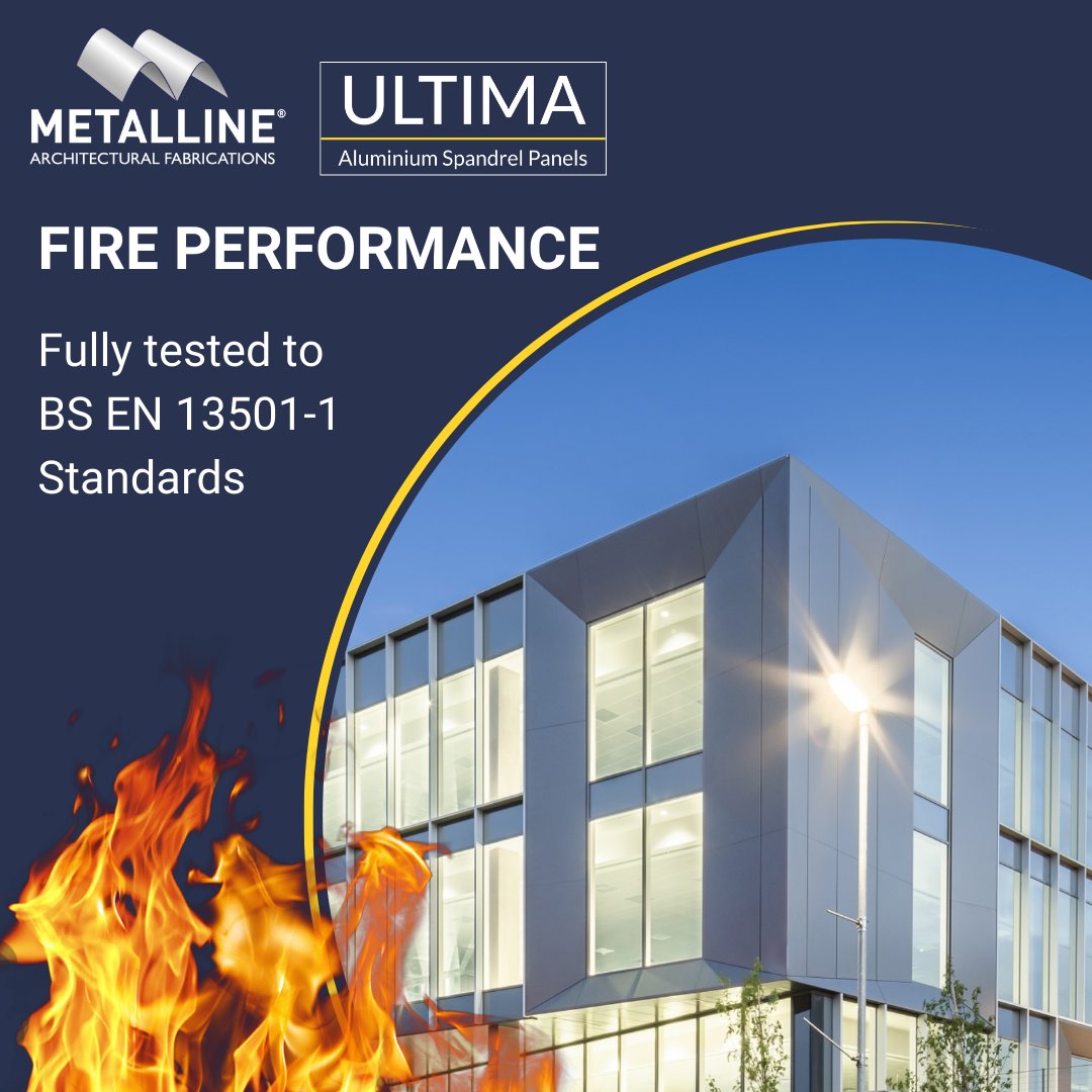 Designed to exceed the highest safety standards, ULTIMA Insulated Spandrel Panels (A2-s1,d0) offer superior fire resistance with powder-coated aluminium &amp; Fabrock mineral wool insulation—perfect for modern facades.

Learn more here - metalline.co.uk/ultima-alumini…

#FireRatedCladding