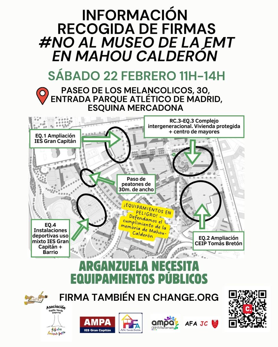 ‼️ Sábado 22 febrero 11h-14h‼️
➡️Volvemos a la calle a informar y recoger firmas 🖊️ contra el museo de 🚌🚌 #EMT y en defensa de los equipamientos públicos necesarios y aprobados
Paseo Melancólicos, 30
Esquina Mercadona 
TE ESPERAMOS 
#NoalMuseoEMT
#EquipamientosMahouCalderon