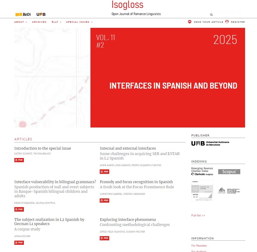 Isogloss_'s tweet image. New! 𝐈𝐧𝐭𝐞𝐫𝐟𝐚𝐜𝐞𝐬 𝐢𝐧 𝗦𝗽𝗮𝗻𝗶𝘀𝗵 𝐚𝐧𝐝 𝐛𝐞𝐲𝐨𝐧𝐝 has just appeared on Isogloss, edited by Katrin Schmitz & Tim Diaubalick
Happy reading! revistes.uab.cat/isogloss/index
