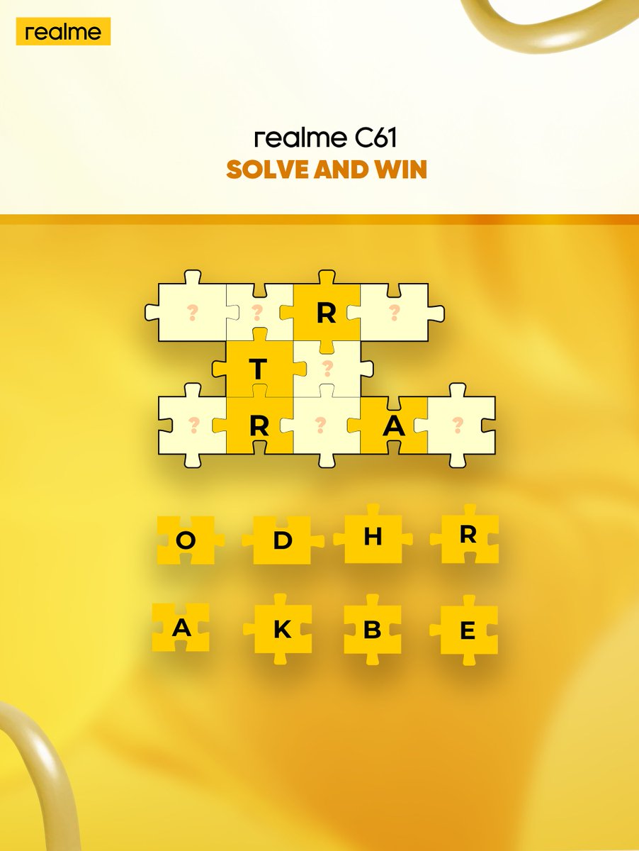 Something BIG is hidden in this puzzle.

Solve the puzzle, and you could win 5,000 worth of airtime.

5 lucky fans across our social media platforms will be randomly selected.

Think you’ve got it? Drop your answer below using #realmeC61