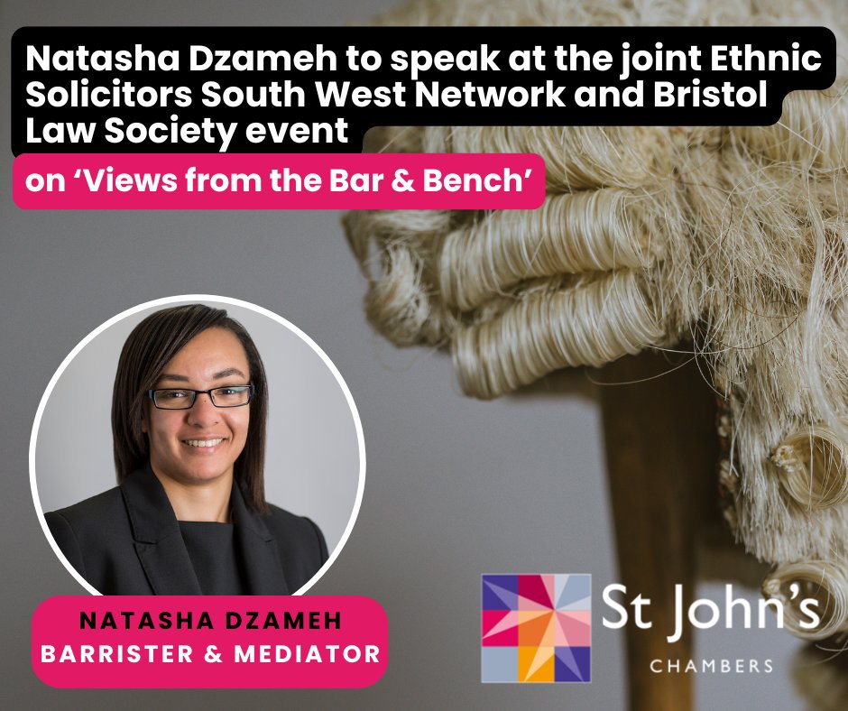 StJohnsChambers's tweet image. Commercial and chancery barrister &amp;amp; mediator, Natasha Dzameh, will be joining Mr Justice Linden and Judge Rohan Pirani on 25 February 2025 at VWV. The panel will be discussing their views and aspirations on diversity at the Bar &amp;amp; Bench. 

ESSWN is a recreation of the BAME Legal…