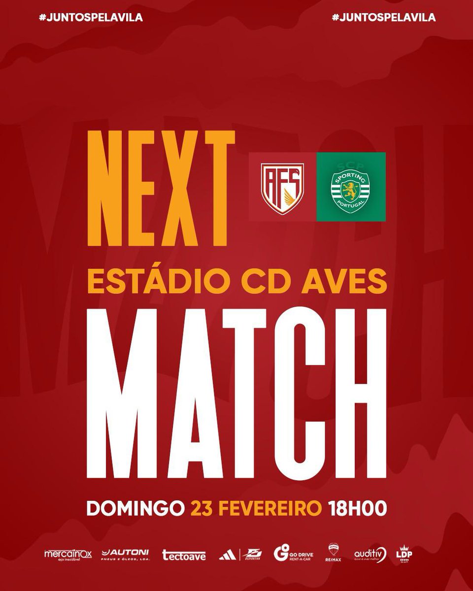 𝐍𝐞𝐱𝐭 𝐌𝐚𝐭𝐜𝐡 🔜

🆚 <a href="/SportingCP/">Sporting CP</a> 
🏟️ Estádio do CD Aves 
🏆 Liga Portugal BETCLIC 

#JuntosPelaVila