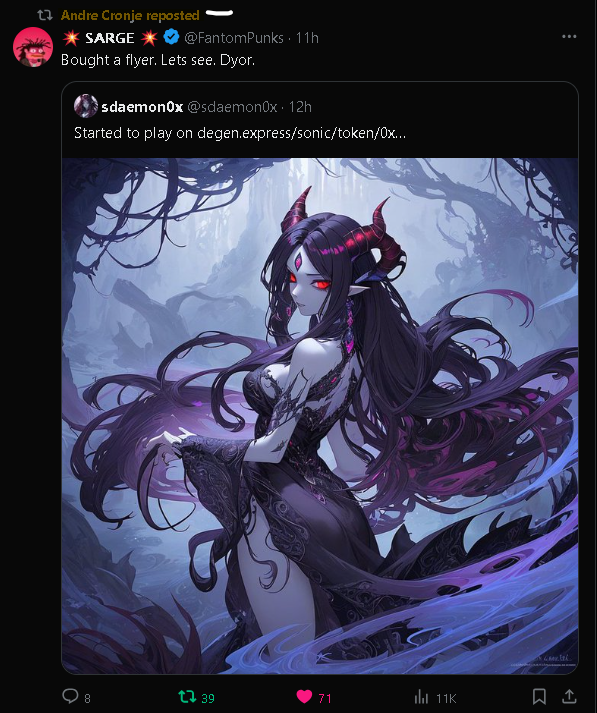 k33ps1mpl3's tweet photo. @TheOracleWriter Hey, I’m on SI tg and I wanted to share a project related to $s that was bonded by DegenExpress yesterday and retweeted by Andre. Still early, in a dip, and it's focused on GameFi (arcade). ATH was near 200k, and it's now at 50k. Undervalued.@sdaemon0x #SonicIsMagic Ty 🫰🧛‍♀️ https://t.co/A9hCKLbDeA