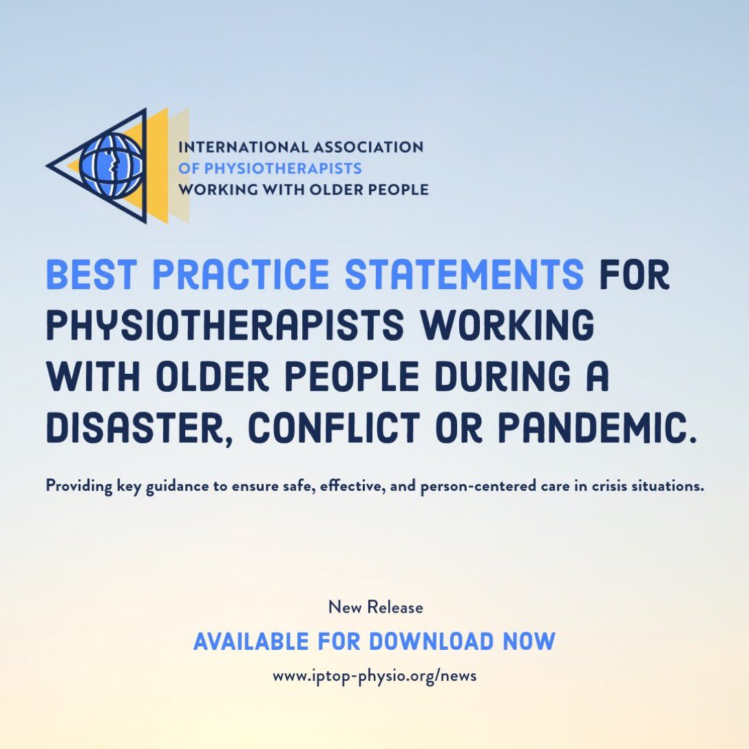 Physiotherapists play a critical role in supporting older adults in emergency situations.  

IPTOP's newly published Best Practice Statements provide evidence-based guidance to ensure safe, effective, and person-centred care in crisis situations.
 iptop-physio.org/news/