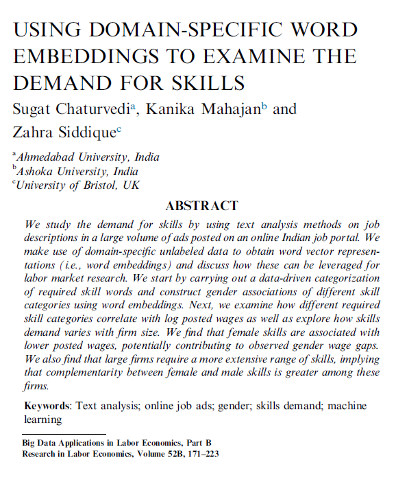 Sugat Chaturvedi (@sugatchaturvedi) on Twitter photo 📢Excited to share paper with <a href="/kanmahajan/">kanika mahajan</a> & Zahra Siddique, now published in Research in Labor Economics <a href="/RLE_labor/">Research in Labor Economics</a>!
We show how labor economists can use #TextAnalysis on #BigData (e.g., job portals) to study skill demand
🔗docs.iza.org/dp16593.pdf
#EconTwitter #LaborEconomics 📢Excited to share paper with <a href="/kanmahajan/">kanika mahajan</a> & Zahra Siddique, now published in Research in Labor Economics <a href="/RLE_labor/">Research in Labor Economics</a>!
We show how labor economists can use #TextAnalysis on #BigData (e.g., job portals) to study skill demand
🔗docs.iza.org/dp16593.pdf
#EconTwitter #LaborEconomics