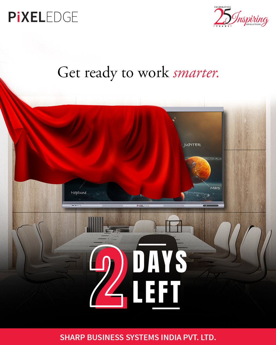 sharp_india_'s tweet photo. Only 2 days to go! 🚀 Get ready to work smarter with PIXELEDGE. Stay tuned for the big reveal!
Date: 21st February 2025
Venue: Park Hyatt, Hyderabad
Time: 5:00 pm
Stay tuned!
#PixelEdge #Countdown #SHARP #BeOriginal #SHARPIndia #smartbusinesssolutions https://t.co/00D4dJx0vV