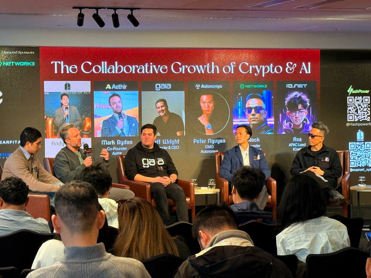 AutonomysNet's tweet photo. Building trust in Open &amp; Collaborative AI systems in Web3 requires being surrounded by talent such as:
💠 @MRRydon x @AethirCloud
💠 @mateo_ventures x @Gaianet_AI
💠 @RockNetwork3 x @network3_ai
💠 @TheAntiApe x @ionet
💠 @Peter_NXI x Autonomys
Thanks @HashpowerX &amp; @depin_x 🎊 https://t.co/PGyTOscuwZ