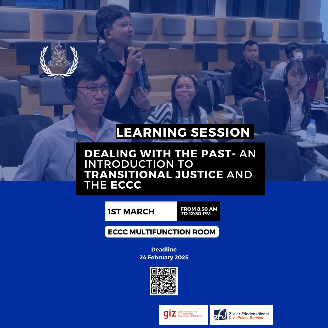 🎓 Have you registered for the learning session "Dealing with the Past - An Introduction to Transitional Justice and the ECCC”? 👋

#ECCCLegacy #TransitionalJustice #PhnomPenh #StudentWorksho