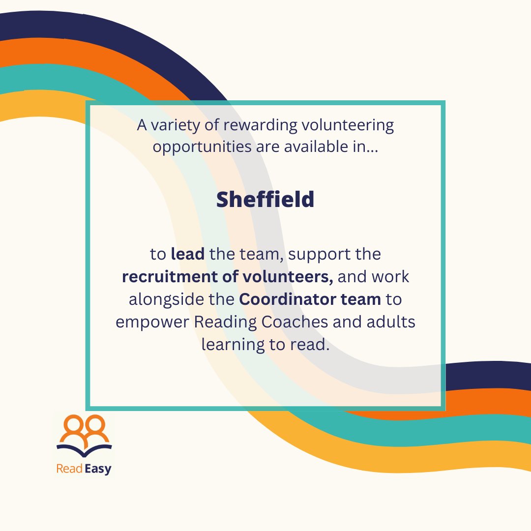 Time to be a part of our exciting new stage of growth!  Are you based in Sheffield or East Yorkshire and the surrounding areas? Get in touch to discuss with us further! @readeasysheff
readeasy.org.uk/groups/sheffie…
📚🤝 #VolunteerWithUs #Sheffield #EastYorkshire #MakeADifference