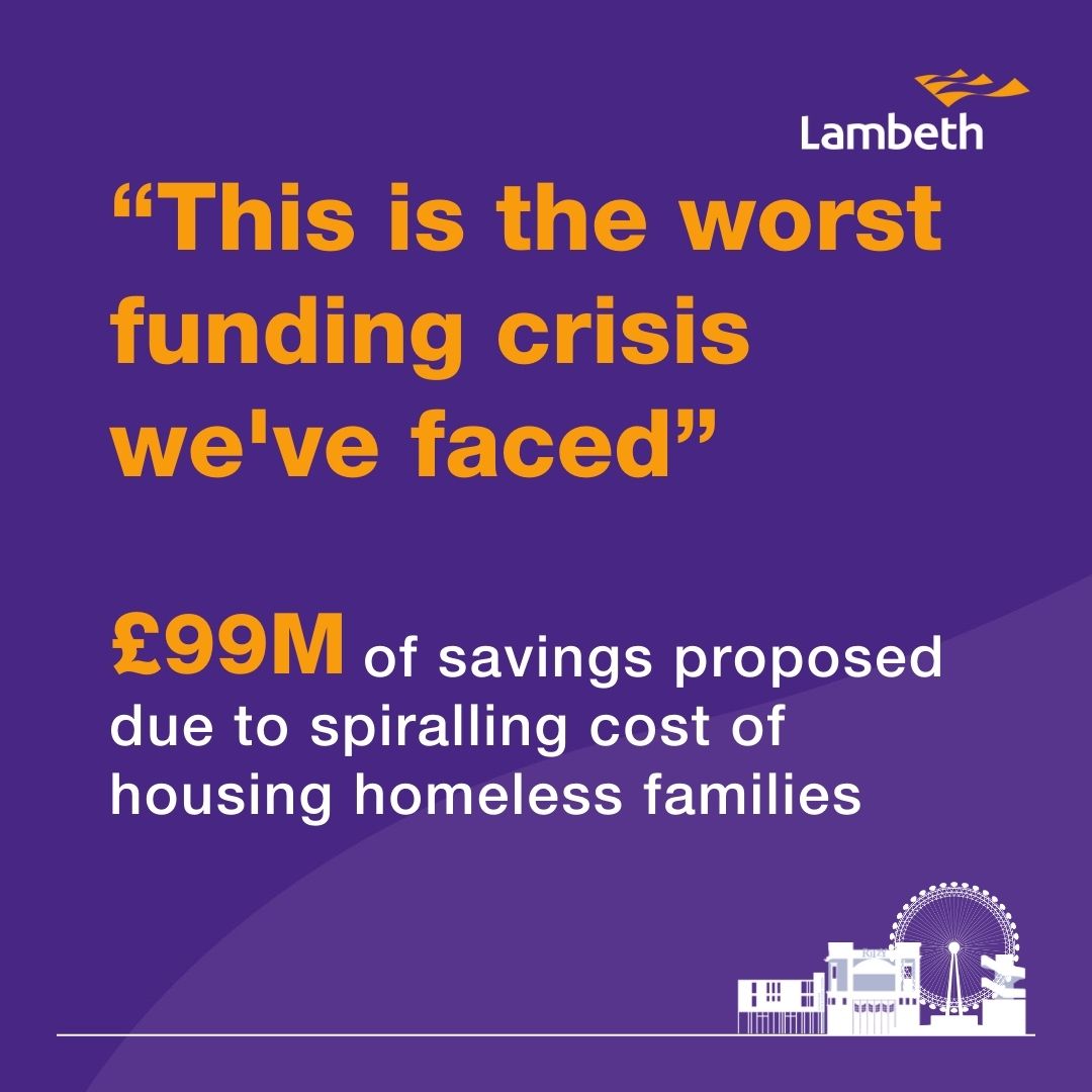lambeth_council's tweet image. This is the worst financial crisis Lambeth has faced. 

We're proposing £99M of savings, as the soaring cost of temporary accommodation puts our finances close to breaking point. 
 
Read the full report on #Lambeth's proposed cost-saving measures: brnw.ch/21wQNFp