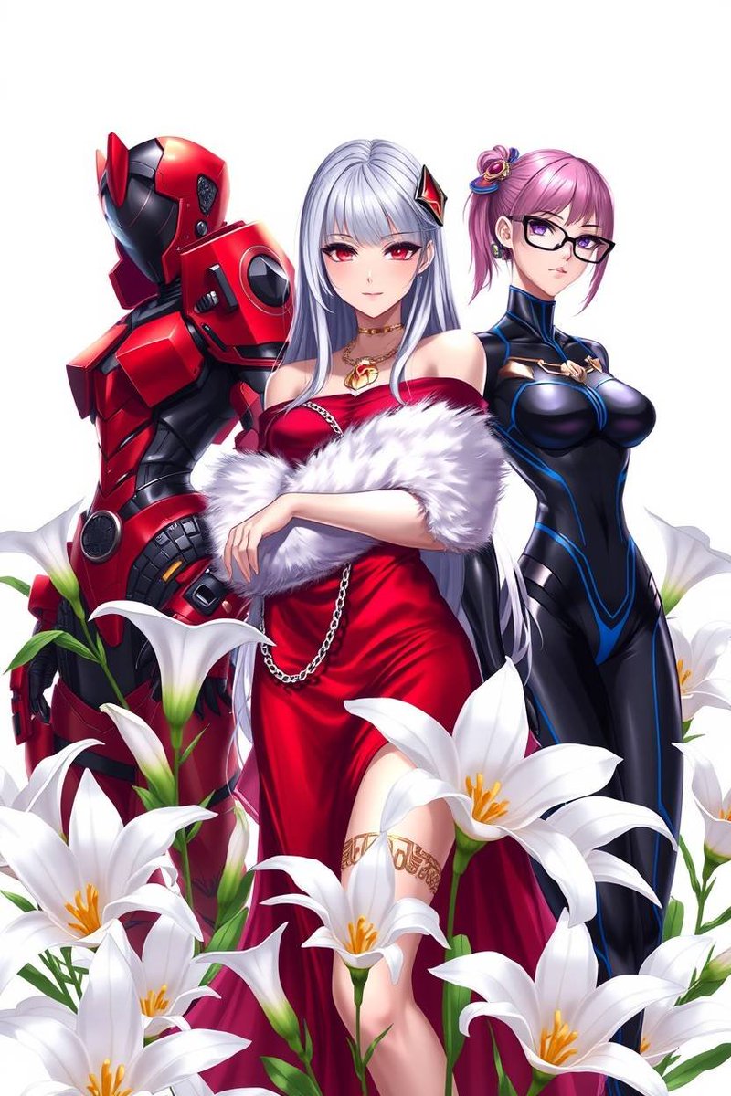 LyricAI_Lab's tweet image. Squad goals: elegance, brains, and pure firepower.