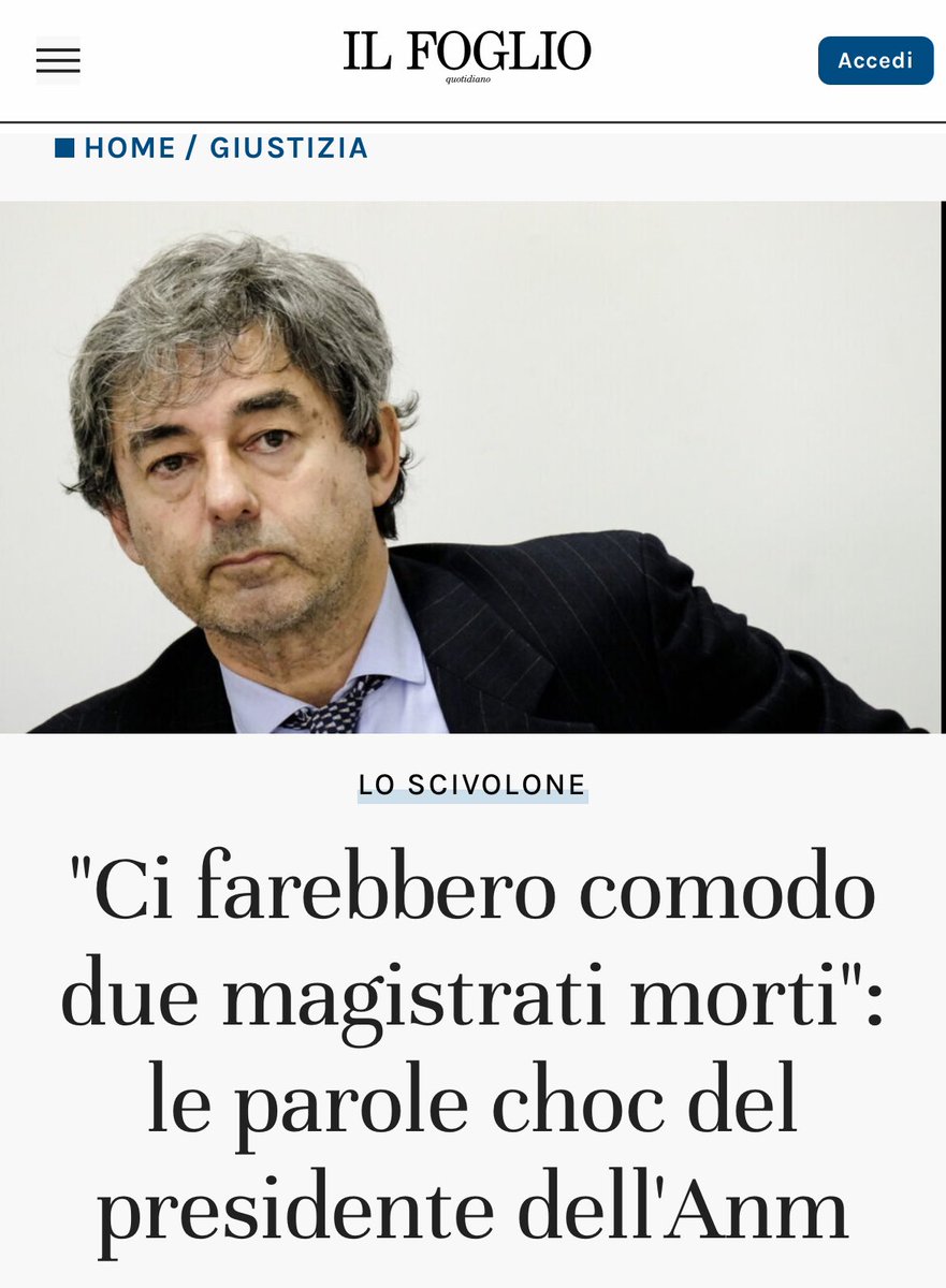 Cesare Parodi, capo dell’Associazione nazionale magistrati, ha affermato che per permettere alla sua categoria di recuperare consenso gli “farebbero comodo due magistrati morti”.

Nel paese di Giovanni Falcone e Paolo Borsellino.

Mancano di qualsiasi forma di morale.