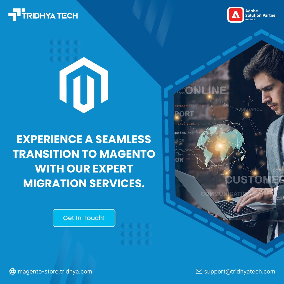 TridhyaT's tweet image. Upgrade your e-commerce with a seamless Magento migration by Tridhya Tech. We ensure minimal downtime and maximum efficiency, tailored to your business needs.
𝗥𝗲𝗮𝗱𝘆 𝘁𝗼 𝗺𝗶𝗴𝗿𝗮𝘁𝗲? 𝗖𝗼𝗻𝘁𝗮𝗰𝘁 𝘂𝘀 𝘁𝗼𝗱𝗮𝘆!
#TridhyaTech #MagentoMigration #Magento2Upgrade