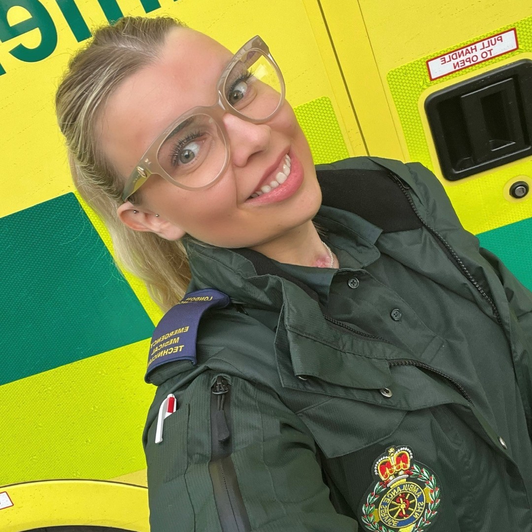 NHSEngland's tweet photo. Over the last 11 years, Katherine had cancer three times and been successfully treated by @royalmarsdennhs. Inspired by her care, she’s now training to be a paramedic with @Ldn_Ambulance.

Like her, your story can be your ‘superpower’. Find out how, visit https://t.co/kqrQpP8g4q https://t.co/LmJY3XlAg0