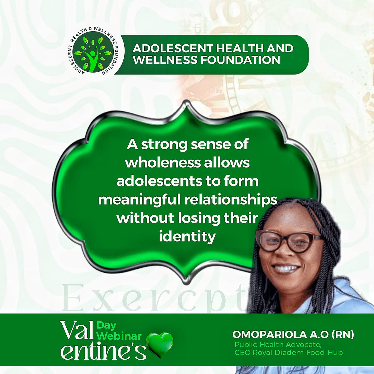 adolescenthwf's tweet photo. During our last special Valentine’s Day webinar, with over 370 attendees. We had  an impactful session featuring our distinguished guest speaker, Omopariola A.O, a seasoned public health advocate with 19 years of nursing experience. Here are the key  takeaways from the event. https://t.co/A5H2yZRV4o