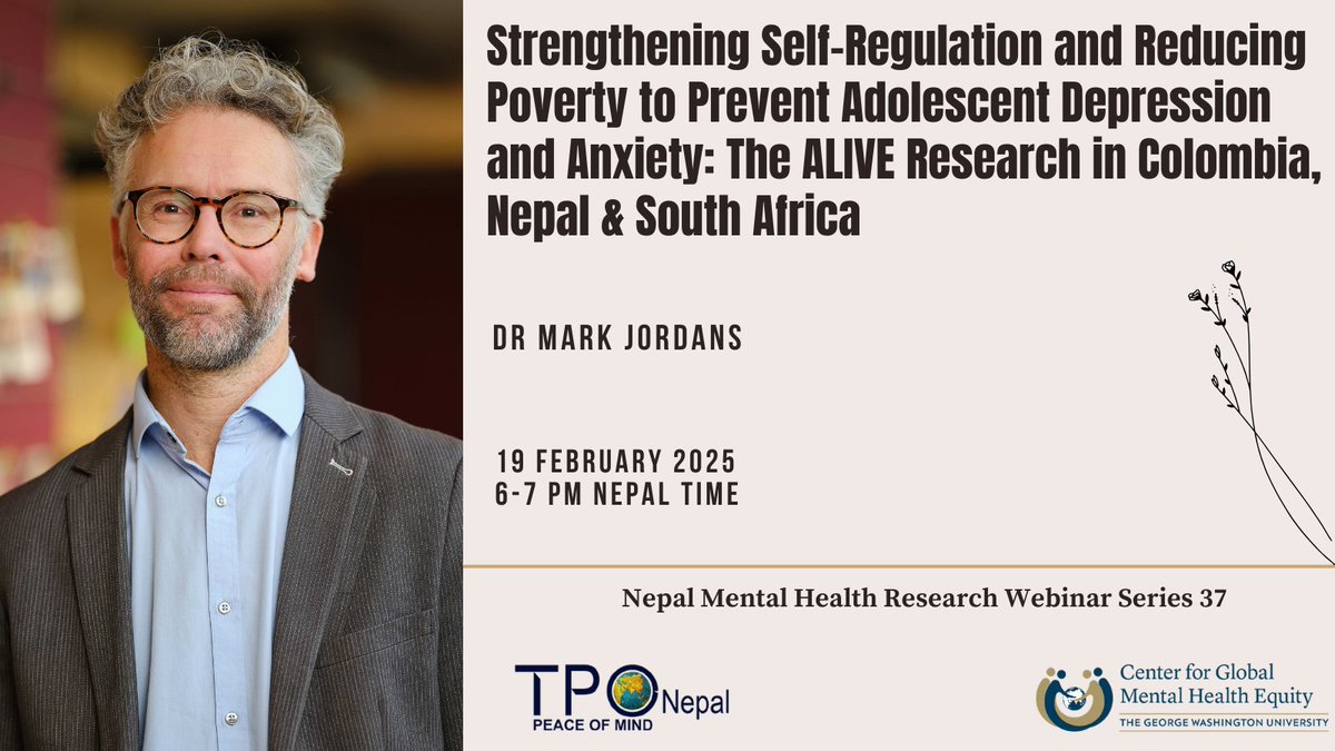 📢📢📢2 hours to go!!!

🕧6-7 pm Nepal time!

🗒️37th NMHRN Webinar: Strengthening Self-Regulation &amp; Reducing Poverty to Prevent Adolescent Depression &amp; Anxiety. 

Registration Link: forms.gle/2fmWQJ4Mj1BuMD…
#capacitybuilding #mentalhealthresearch
