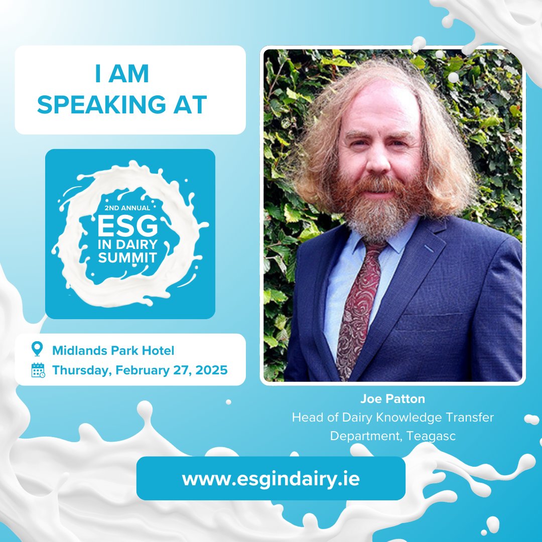 We are delighted to announce Joe Patton, Teagasc will be speaking at the ESG in Dairy Summit.

The summit takes place on the 27th of February in The Midlands Park Hotel Portlaoise.

View the agenda here: esgindairy.ie/2025-agenda

Register now: eventbrite.ie/e/2nd-annual-e…