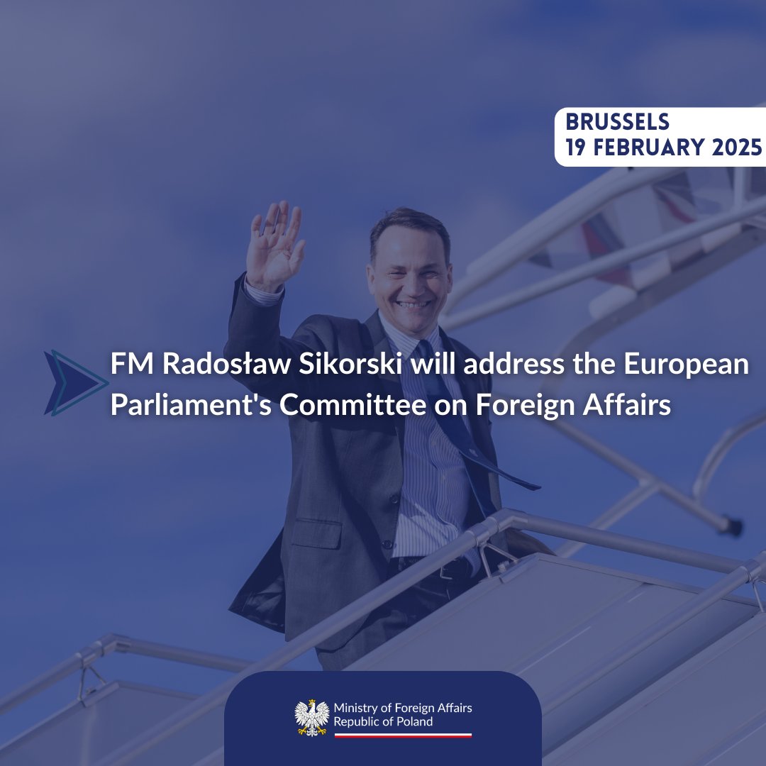 Today, FM <a href="/sikorskiradek/">Radosław Sikorski 🇵🇱🇪🇺</a> will address the <a href="/Europarl_EN/">European Parliament</a> Committee on Foreign Affairs, presenting the priorities of the Polish presidency of the Council of the European Union 🇵🇱🇪🇺.

#Poland25eu