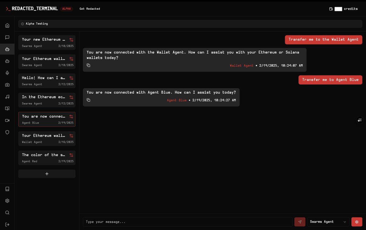 Swarm agents can now transfer you to other agents, this new functionality allows for builders to create triage scenarios and create specialized agents within their swarm to handle specific tasks, and a head agent at the top of the tree to pass off requests to the correct agent.