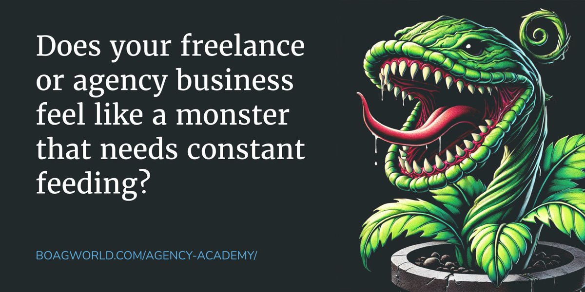 Your agency or freelance business is supposed to work for you, giving you the life you want. Instead it can turn into a monster that demands a constant feed of new work. Battle that beast with us 🙂 boagworld.com/agency-academy…