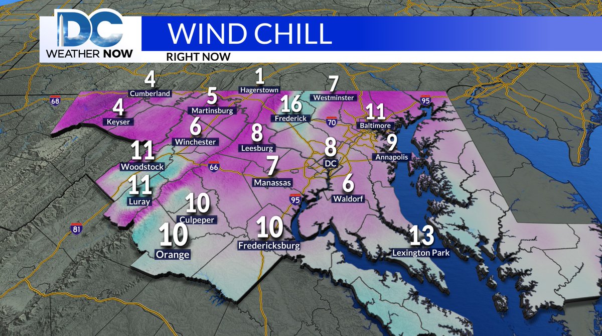 WeatherJackie's tweet image. 5:30AM Wednesday: 🥶🥶🥶

We're waking up to most of the region with single-digit wind chills. Bundle up! 🧥🧣🧤

#brrr #LayerUpAlert #LayerUp #BundleUp #DCwx #DCNewsNow