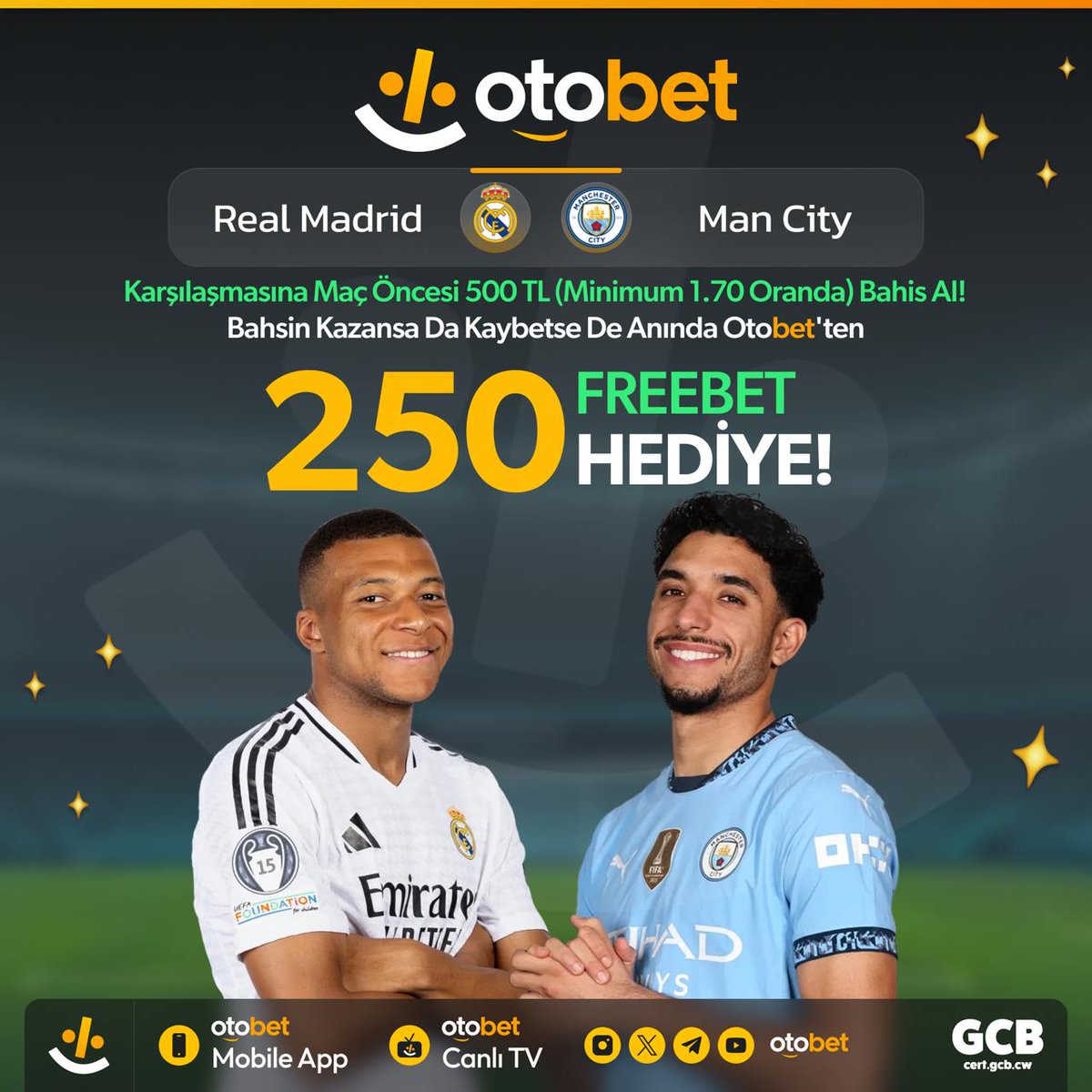 - Real Madrid ⚔️ Man. City -

⭐️ Karşılaşmasına maç öncesinde 500 TL bahis al ! 

⭐️ Bahsin kazansada kaybetsede Otobet'ten;

⭐️ 250 FREEBET HEDİYE

⭐️ ''250FREEBET'' Kodu ile Manuel Aktif Edebilirsiniz.

🍀 Kazancın Adresi, Şansın Merkezi!
⚡ cutt.ly/4eJCYpSE