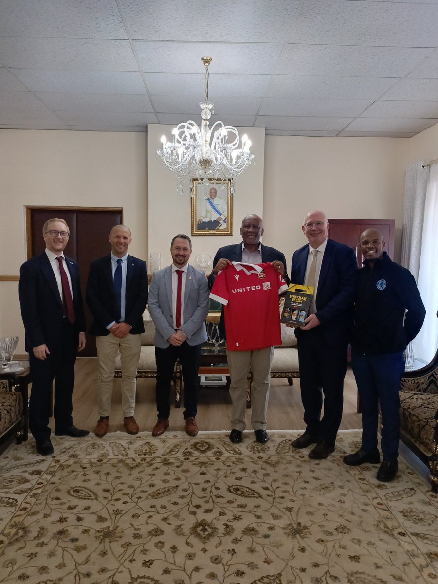 Representatives from <a href="/Wrexham_AFC/">Wrexham AFC</a> and <a href="/kick4life/">kick4life</a> meeting His Majesty King Letsie III of Lesotho made sure to leave suitable gifts of Wrexham shirts and some <a href="/WXM_Lager/">Wrexham Lager</a>.
