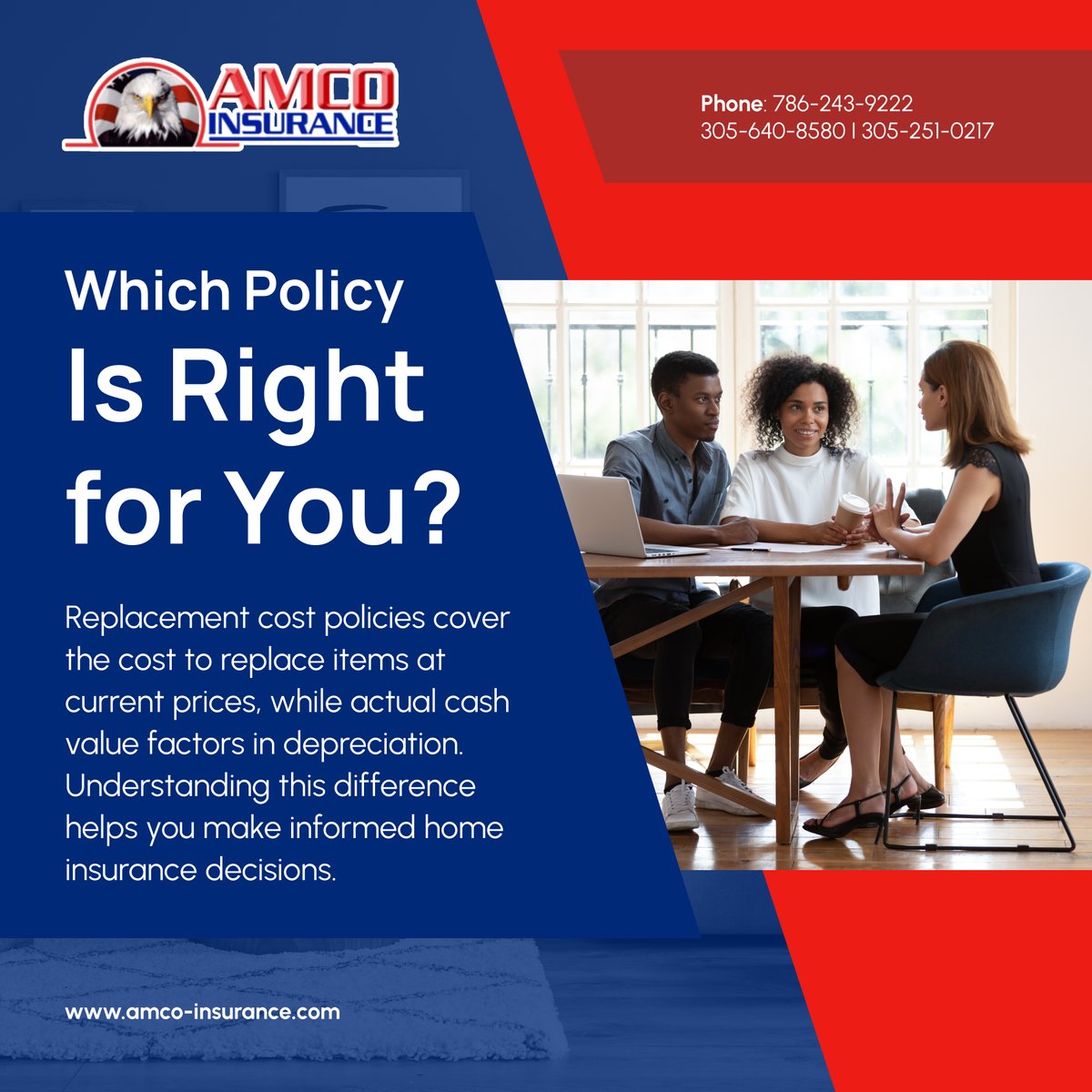 jeinsuranceamco's tweet image. Know whether replacement cost or cash value suits your home insurance needs. Let us guide you in choosing the right policy. Call us for personalized advice! 

#HomesteadFL #InsuranceServices #AmcoInsurance #HomeCoverage #ProtectYourHome