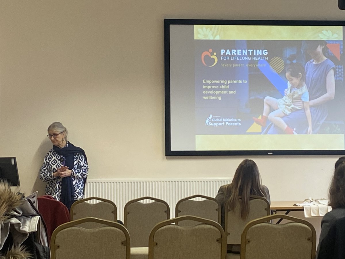 cebei_bangor's tweet image. Prof. Judy Hutchings talking about the development of the PLH parenting programme in the UK and in Montenegro