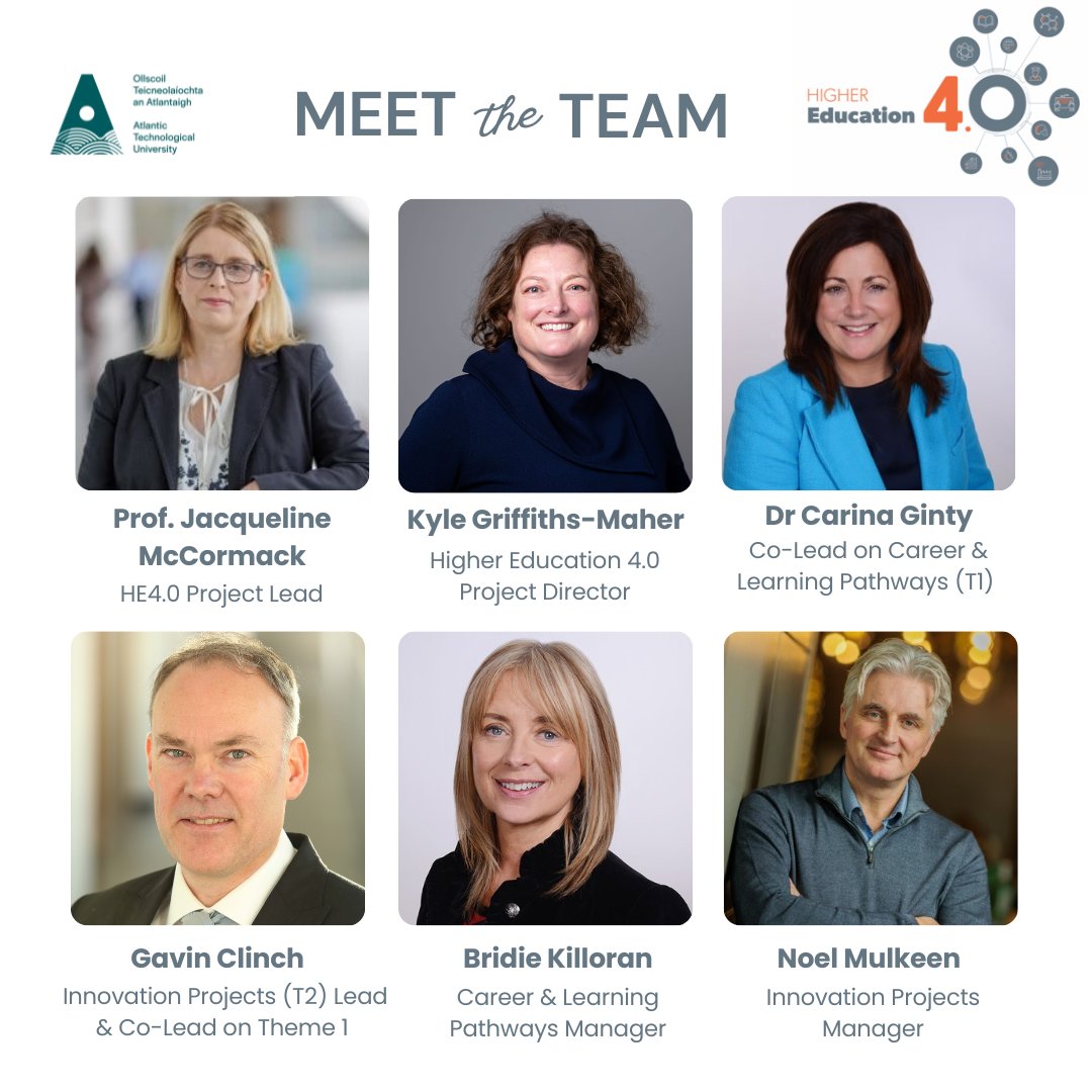 MEET OUR GREAT TEAM
If you want to know more about some of those behind the story and successes of Atlantic Technological University's Higher Education 4.0 Project, check out the ‘Meet the Team’ section on our redesigned website at: highered4.ie/meet-the-team