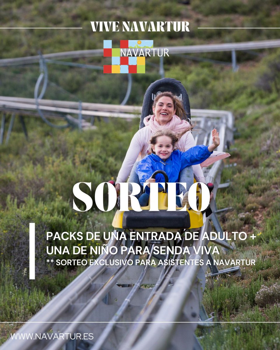 🎢🌿 ¡Sorteo <a href="/sendaviva/">Sendaviva</a>. Una jornada inolvidable en el mayor parque de ocio y naturaleza de Navarra. Packs de 1 entrada de adulto + 1 de niño .

Participa:
1️⃣ Síguenos en redes
2️⃣ Descarga tu entrada GRATIS 👉 navartur.es/entradas-e-ins…
3️⃣ Asiste a Navartur del 21-23 feb en Baluarte