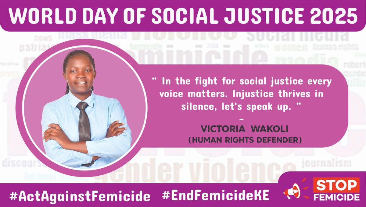 Injustice is a stain on humanity.Let us erase it with justice .
#EndFemicideKE 
<a href="/WomenHRDs/">Women in Social Justice Centers</a> <a href="/social_wg/">Social Justice Centers WG- Western Chapter</a> <a href="/UzalendoSjc/">Uzalendo SJC</a> <a href="/IJM/">International Justice Mission</a> <a href="/IMLU_org/">IMLU</a> <a href="/NLinKenya/">Netherlands Embassy in Kenya</a> <a href="/tolifewestern/">Right to life committee</a>