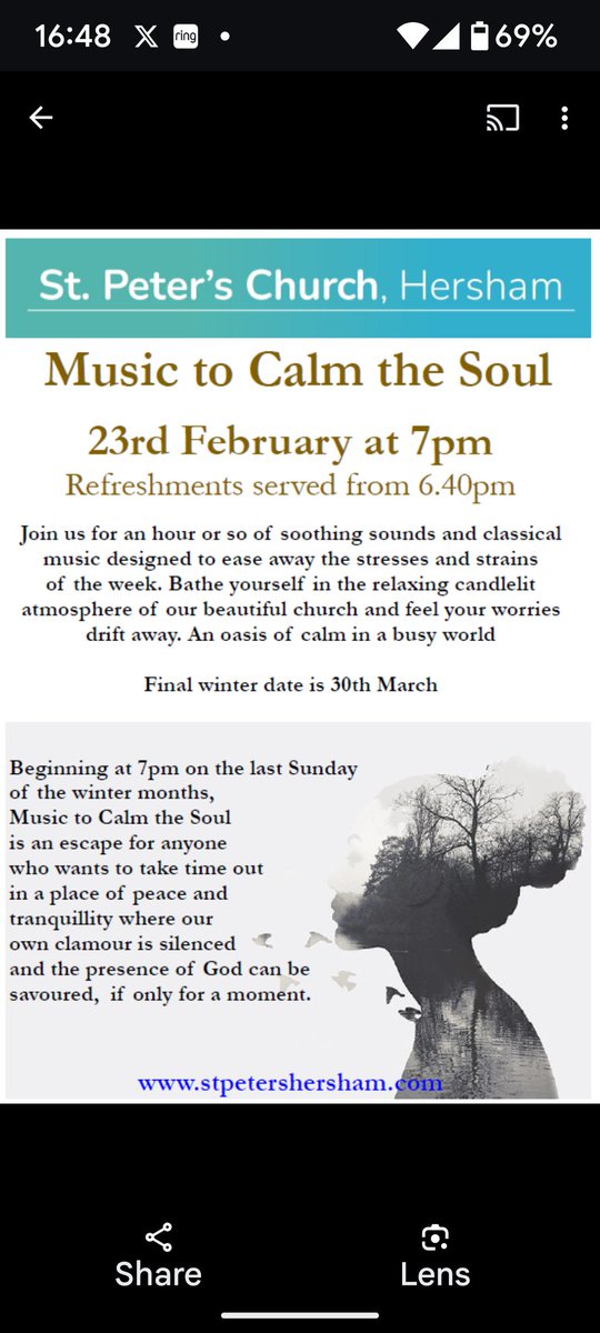 Music to Calm the Soul is this Sunday evening so do come along to church. Pillow and slippers are a useful addition. 
Bring your friends