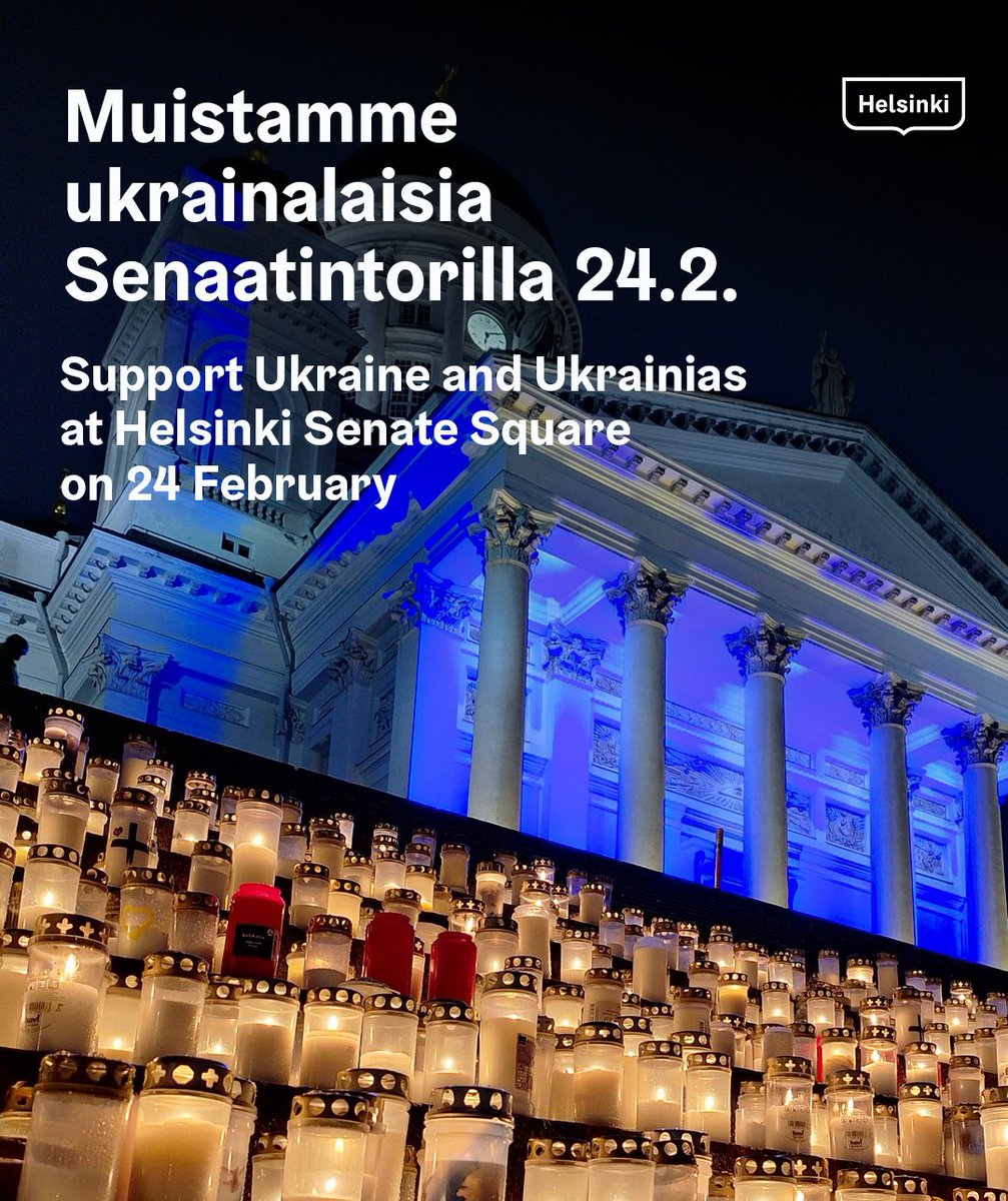 Sytytämme kynttilät Ukrainan tueksi 24.2. klo 18. Järjestäjät jakavat tapahtumassa 2 000 kynttilää kello 17.30 alkaen. Myös oman kynttilän voi käydä laskemassa Helsingin tuomiokirkon portaille jo klo 15 alkaen.

Lisätietoja: hel.fi/fi/uutiset/sen…