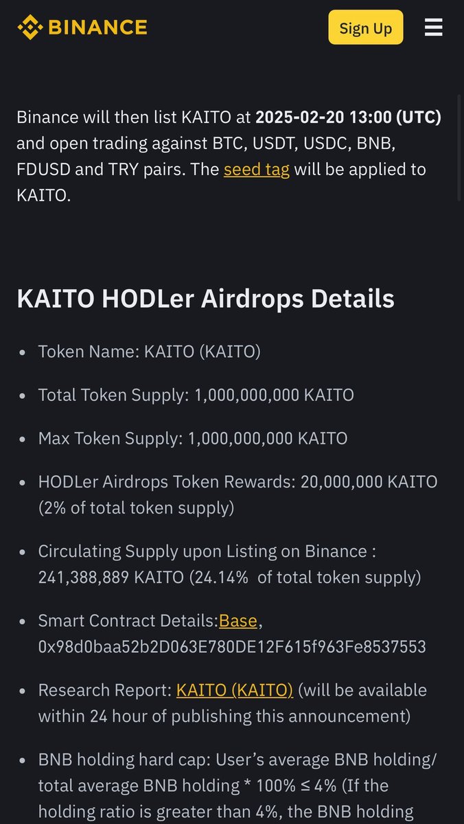 per binance the initial circulating supply will be 24%

2% going to binance launchpool

meaning the airdrop looks to be &gt; 20% 🪂

juicy