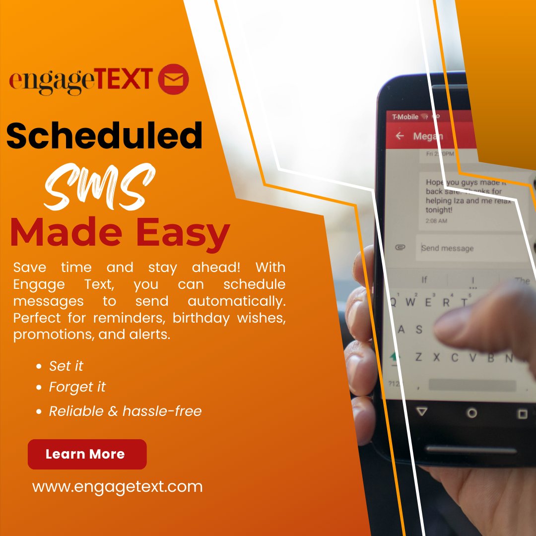 EngageText's tweet photo. Send Now or Schedule for Later?  Engage Text Has You Covered!

#BulkSMS #SMSMarketing #EngageText #MessageScheduling #BusinessGrowth #InstantMessaging #CustomerEngagement #MarketingTools #AutomateYourBusiness #TechSolutions https://t.co/ntvq0gpNTB