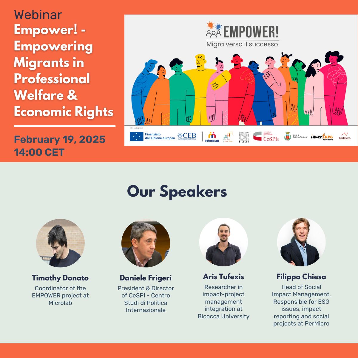 PerMicro (@permicro_) on Twitter photo Today at 14:00 CET, #PerMicro and <a href="/EMNMicrofinance/">European Microfinance Network (EMN)</a> will host a webinar dedicated to the <a href="/COEbanknews/">CEB➡️Social development bank for Europe</a> -funded EMPOWER! Project, which aims to support Extra-EU migrants in Italy. 🔗Registrations are available here: lnkd.in/dchT-Vtf
#EmpowerTO #migrants #financialinclusion Today at 14:00 CET, #PerMicro and <a href="/EMNMicrofinance/">European Microfinance Network (EMN)</a> will host a webinar dedicated to the <a href="/COEbanknews/">CEB➡️Social development bank for Europe</a> -funded EMPOWER! Project, which aims to support Extra-EU migrants in Italy. 🔗Registrations are available here: lnkd.in/dchT-Vtf
#EmpowerTO #migrants #financialinclusion