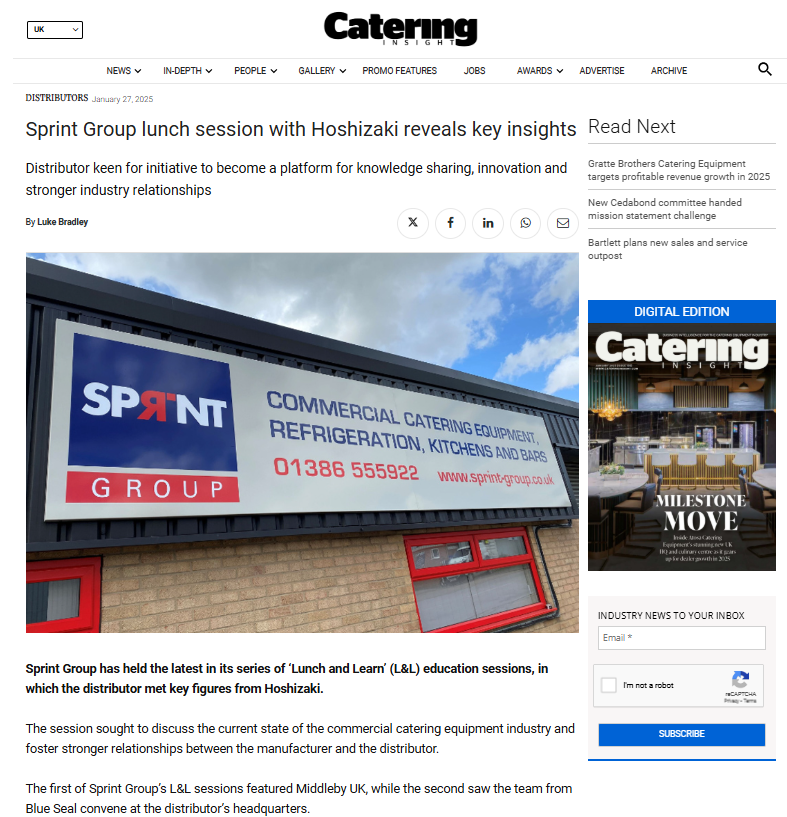 Read all about our 3rd Lunch &amp; Learn session with <a href="/Hoshizaki_Gram/">Hoshizaki - Gram</a> 📝   "Distributor keen for initiative to become a platform for knowledge sharing, innovation &amp; stronger industry relationships.." With thanks to Catering Insight Magazine 🔗 cateringinsight.com/sprint-group-l… <a href="/cateringinsight/">Catering Insight</a>