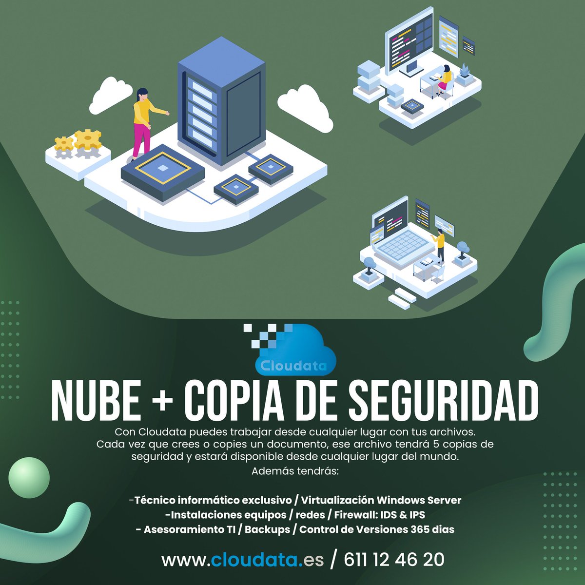 ¿Eres una Pyme? En Cloudata ofrecemos pack de Nube premium, asistencia técnica y servidores de virtualización para tu aplicación (Sage, Contasol, etc..). Todo en uno. Con backups, control de versiones de un año y todo lo que tu empresa necesita. 
cloudata.es