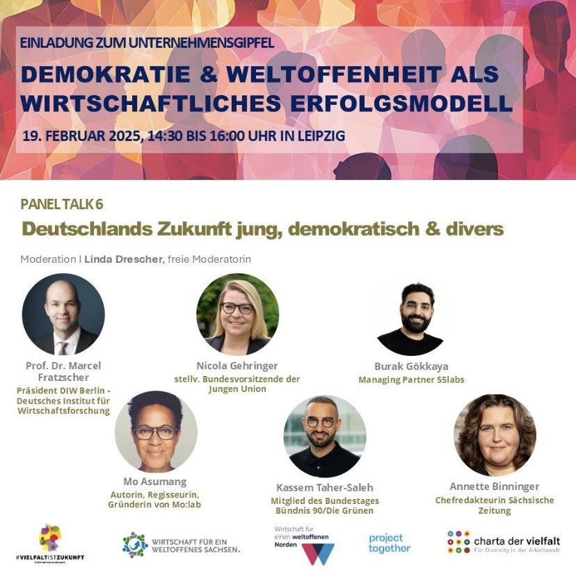 Deutschland ist Einwanderungsland &amp; Politiker, die etwas anderes versprechen, spielen mit der Zukunft unseres Landes. Ich freue mich, gemeinsam mit Marcel Fratzscher, Annette Binninger, Mo Asumang, Nicola Gehringer, Burak Gökkaya &amp; Linda Drescher in #Leipzig diskutieren zu dürfen