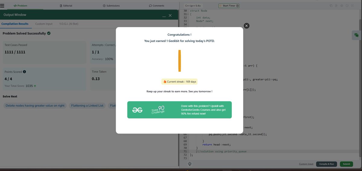 aa_miir_'s tweet image. -&amp;gt;Day 97 of the GFG160 series!
 Another challenge tackled, another step forward! 💡
🔥 Thanks @geeksforgeeks for keeping the streak alive!

#POTD #gfgstreak2024 #NeverStopCoding #gfg160