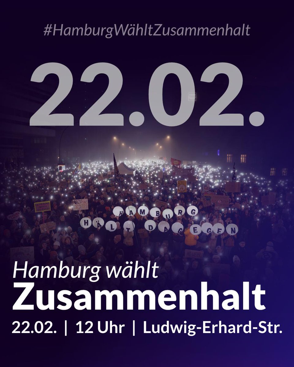 Jetzt am Samstag noch einmal alles mobilisieren! Es geht um die #Zukunft unseres Landes, #Europa|s und mit der Bundespolitik geht es auch ums #Klima und damit ums große Ganze. Wir brauchen euch alle auf der Straße! #HH2202
#AfDVerbotSofort 
#GeschwisterScholl
#NieMehrIstJetzt