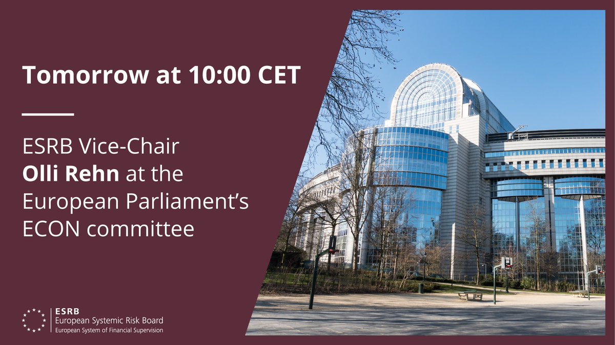 European Systemic Risk Board (@esrbofficial) on Twitter photo Tune in tomorrow at 10:00 CET to watch ESRB First Vice-Chair Olli Rehn speak before the Committee on Economic and Monetary Affairs of the <a href="/Europarl_EN/">European Parliament</a> and answer questions from its members.
Follow the webcast multimedia.europarl.europa.eu/en/webstreamin…
<a href="/EP_Economics/">ECON Committee Press</a> Tune in tomorrow at 10:00 CET to watch ESRB First Vice-Chair Olli Rehn speak before the Committee on Economic and Monetary Affairs of the <a href="/Europarl_EN/">European Parliament</a> and answer questions from its members.
Follow the webcast multimedia.europarl.europa.eu/en/webstreamin…
<a href="/EP_Economics/">ECON Committee Press</a>