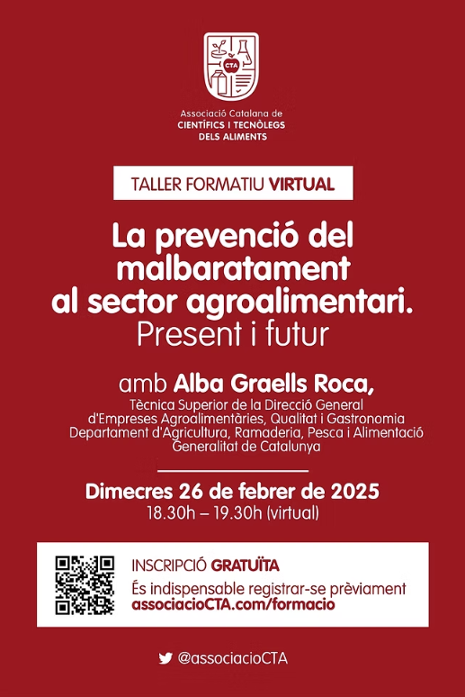 📌Activitat Formativa virtual: "La prevenció del malbaratament al sector agroalimentari"
📅26/02
🕐18:30-19:30
ℹ️associaciocta.com/inscripcio-for…
A càrrec d'Alba Graells Roca. Organitza <a href="/AssociacioCTA/">Associació Catalana de CTA</a> 
#ctaUAB #veterinariaUAB