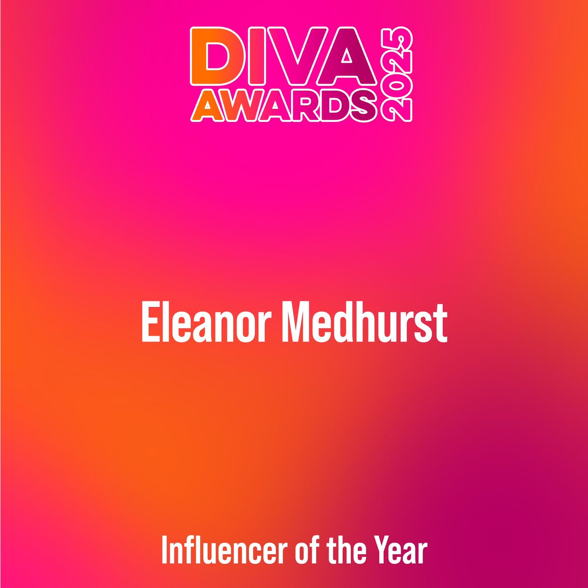 Eleanor Medhurst (she/her) (@eleanormedhurst) on Twitter photo Thrilled to be shortlisted for Influencer of the Year #DIVAawards25 <a href="/DIVAmagazine/">DIVA Magazine</a>!!
Cast your votes here: surveymonkey.com/r/323GWZM 🎉 Thrilled to be shortlisted for Influencer of the Year #DIVAawards25 <a href="/DIVAmagazine/">DIVA Magazine</a>!!
Cast your votes here: surveymonkey.com/r/323GWZM 🎉