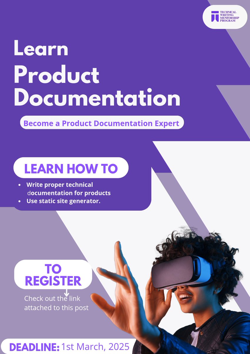 TechnicalWriti6's tweet image. ๐คThe Waiting List for our Highly Anticipated Product Documentation Program is Open ๐ฅ
Join the waiting list now by following the link below ๐ to register: forms.gle/yyJbhgkuBw9NZ4โฆ
Deadline: 1st March, 2025.
#technicaldocumentation
#productdocumentation
#technicalwriting